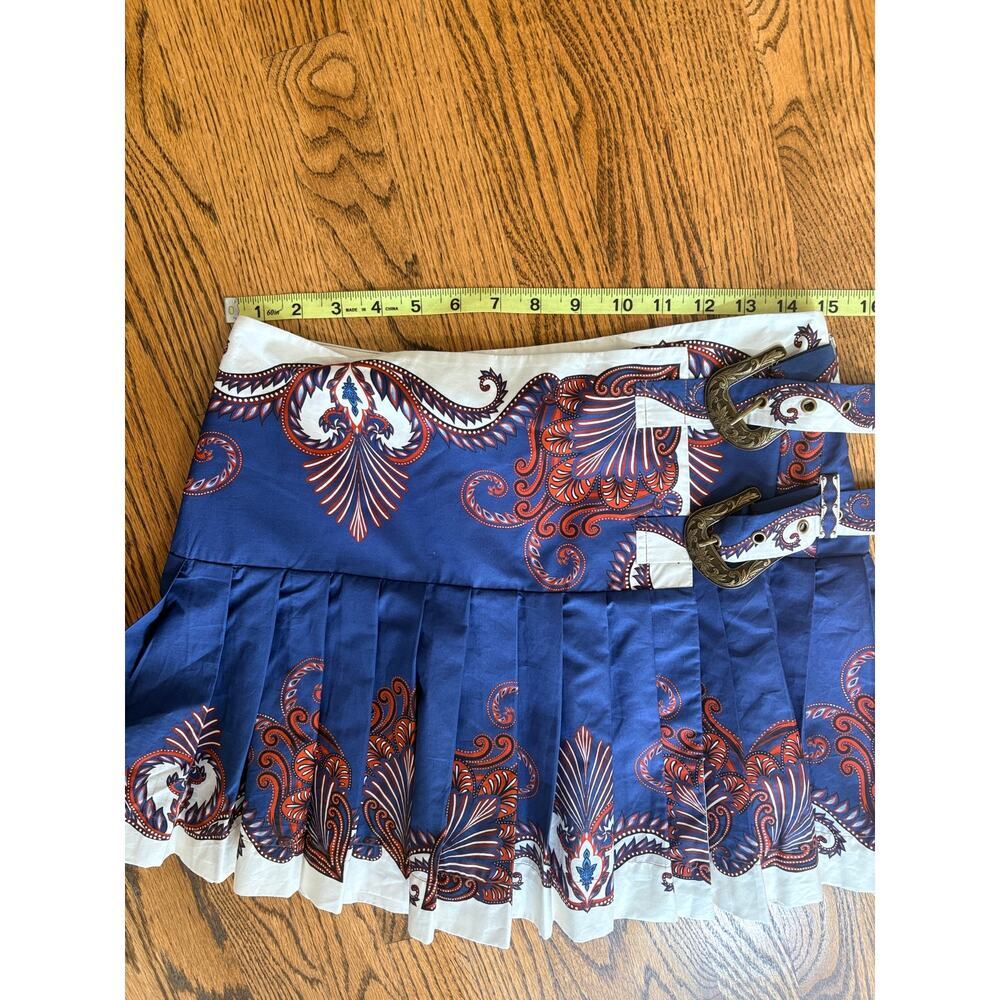 FARM Rio Women's S Blue Arabesque Scarf Pleated Mini Skirt Western NWT - Picture 8 of 9